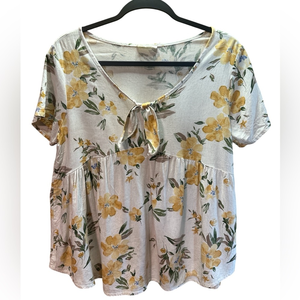 Les Amis Floral Babydoll Top Cottagecore Boho Peasant USA M